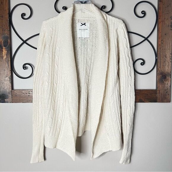 VTG Y2K Gilly Hicks Wool Blend Open Front Bone Colored Cardigan Size M - Picture 1 of 13